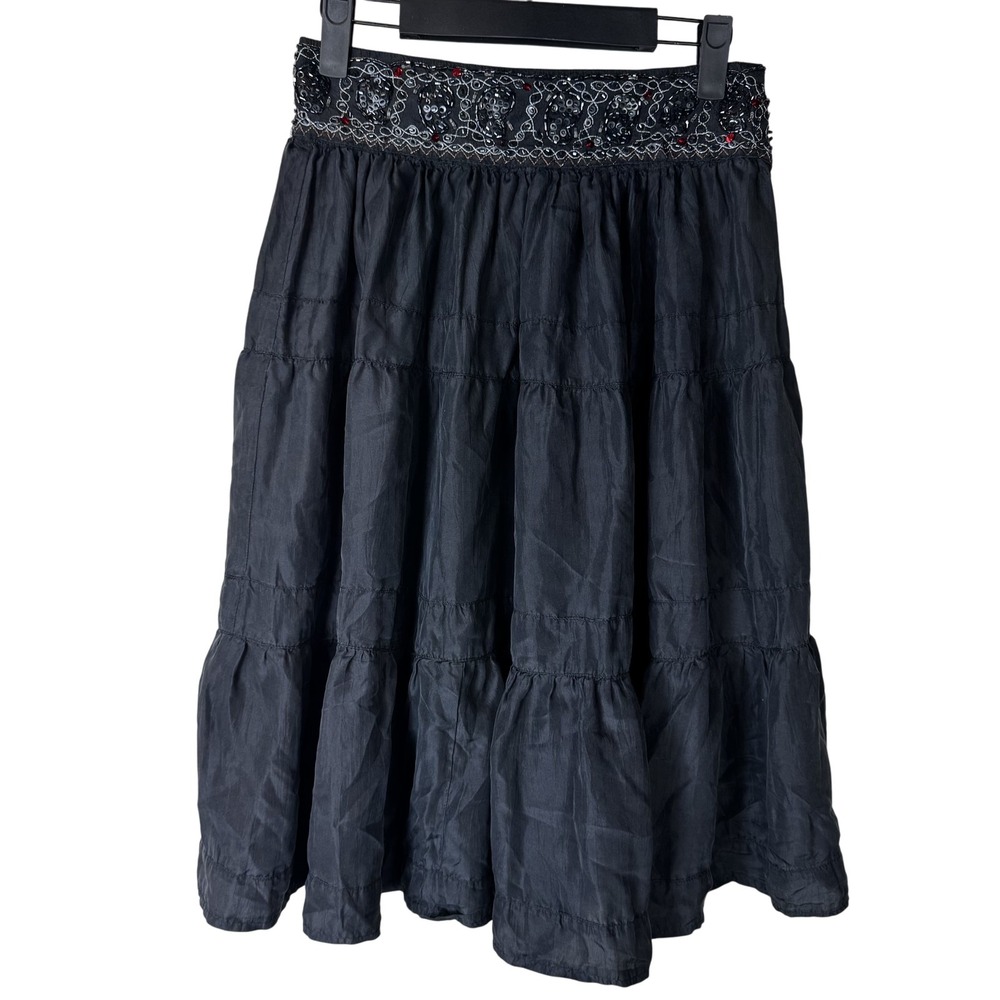 Boho Skirt Womens Medium Tiered Midi Embroidered Beaded Sequin Festival‎ Chic